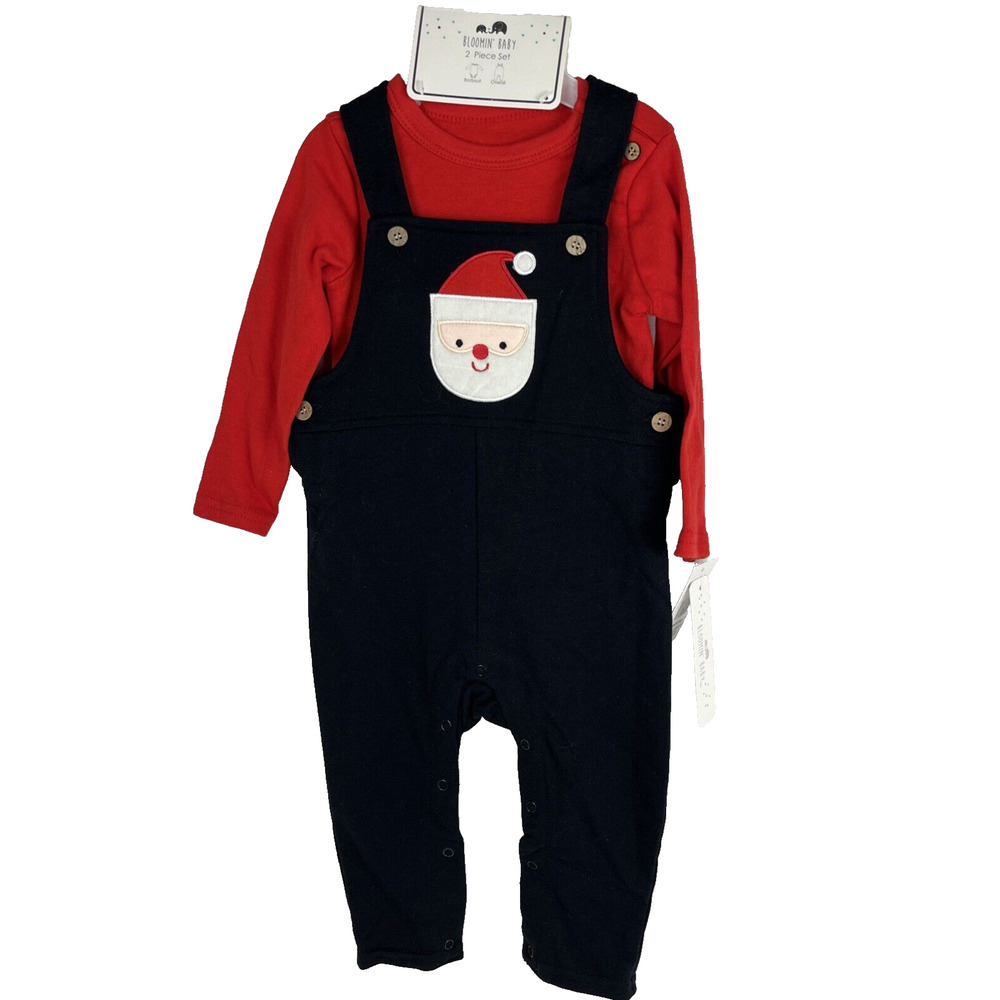 Bloomin' Baby Toddler 2 Piece Set Bodysuit Overall 18M Santa Christmas Red Blue